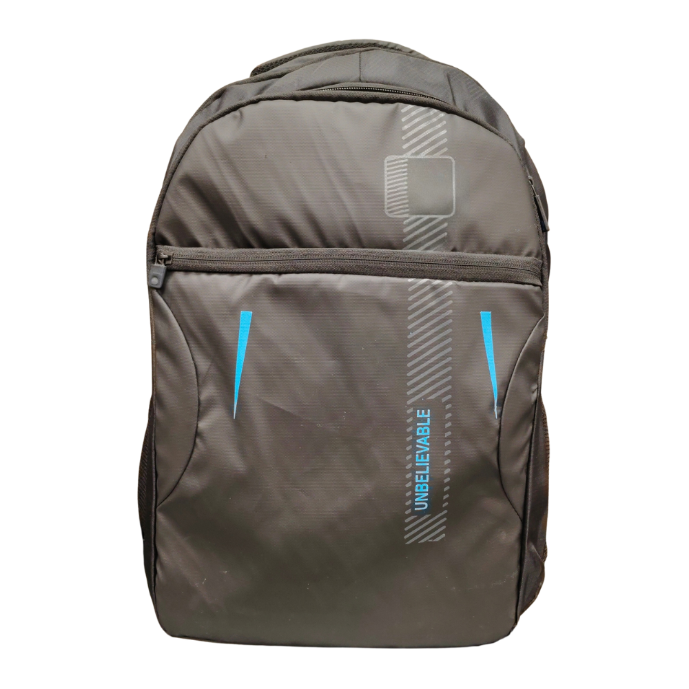 Rear view of a black professional laptop backpack with padded mesh straps.