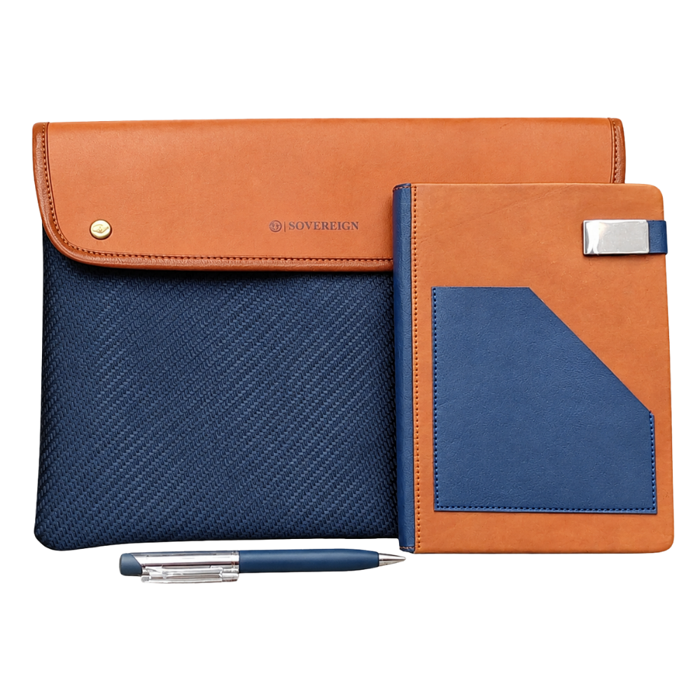 Sovereign executive gift set including a document sleeve, notebook, and pen on a white background.