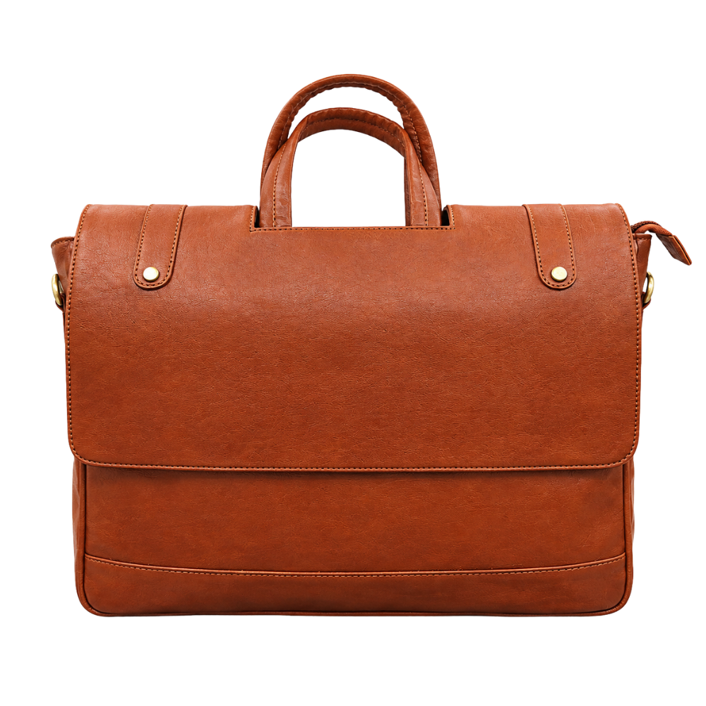 A professional burgundy faux leather briefcase with dual handles and metallic hardware on a white background.
